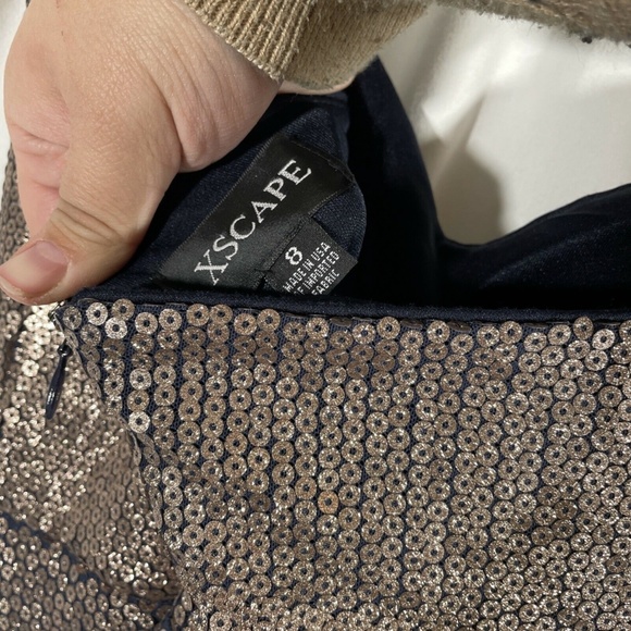 NEW XSCAPE [ 8 ] Allover Sequin Crisscross Halter‎ Gown in Glittery - Picture 11 of 12